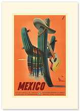 Mexico: Mariachi Cactus - Premium Vintage Collectible Blank Greeting Card