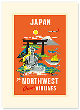 Fly Northwest Orient Airlines:  Japan - Premium Vintage Collectible Blank Greeting Card