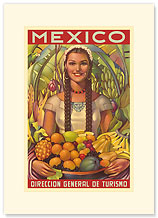 Direccion General de Turismo: Mexico - Plenty of Fruit - Premium Vintage Collectible Blank Greeting Card