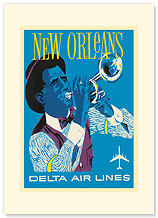 Delta Airlines, New Orleans - Jazz Trumpet Player - Premium Vintage Collectible Blank Greeting Card