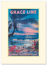 Grace Line, Caribbean & South America Cruises - Premium Vintage Collectible Blank Greeting Card