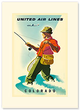 United Airlines - Colorado Fisherman - Premium Vintage Collectible Blank Greeting Card