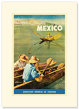 Direccion General de Turismo: Lake Chapala, Mexico, Men in Canoes - Premium Vintage Collectible Blank Greeting Card