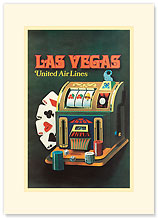 United Air Lines Las Vegas - Slot Machine & Poker Cards - Premium Vintage Collectible Blank Greeting Card