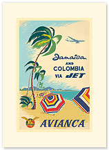 Jamaica & Columbia via Jet Travel Avianca - Premium Vintage Collectible Blank Greeting Card