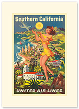 Southern California, United Airlines - Premium Vintage Collectible Blank Greeting Card