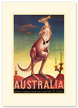 Australia, Airline & Travel Kangaroo - Premium Vintage Collectible Blank Greeting Card