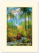 Delta Bahamas - Palms and a Horse Drawn Carriage - Premium Vintage Collectible Blank Greeting Card