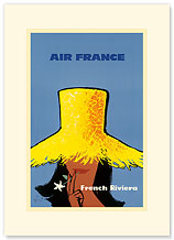 Aviation French Riviera- Yellow Hat - Premium Vintage Collectible Blank Greeting Card