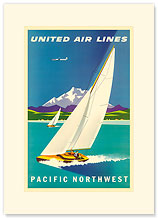 United Airlines Pacific Northwest Sailboat - Premium Vintage Collectible Blank Greeting Card