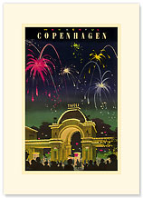 Wonderful Copenhagen - Fireworks at Tivoli Gardens - Premium Vintage Collectible Blank Greeting Card