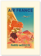 Aviation Paris-Mexico Direct - Aztec Pyramid of the Sun - Premium Vintage Collectible Blank Greeting Card