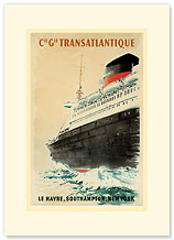 Compagnie Transatlantique - Le Havre Southampton New York - Premium Vintage Collectible Blank Greeting Card