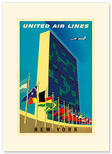 United Airlines New York - United Nations (UN) Headquarters Manhattan - Premium Vintage Collectible Blank Greeting Card