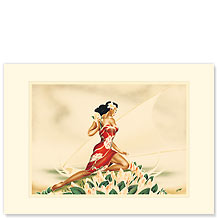 Wahine in Red - Personalized Vintage Collectible Greeting Card