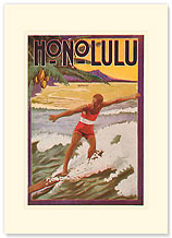 Surfing Honolulu - Hawaiian Premium Vintage Collectible Blank Greeting Card