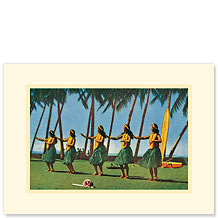 Hula Dancers - Hawaiian Premium Vintage Collectible Greeting Card - Happy Birthday Card