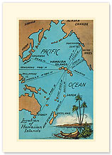 Hawaiian Islands Map - Hawaiian Premium Vintage Collectible Blank Greeting Card