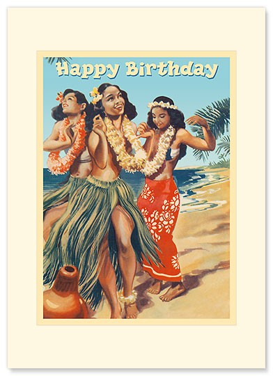 Hawaii - Hula Dancers - Personalized Vintage Collectible Greeting Card