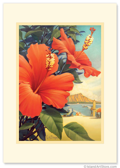 Hibiscus Beach Day - Personalized Vintage Collectible Greeting Card