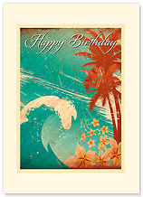 Hawaiian Birthday Wave - Hawaiian Premium Vintage Collectible Greeting Card - Happy Birthday Card