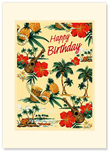 Island Scene - Hawaiian Premium Vintage Collectible Greeting Card - Happy Birthday Card