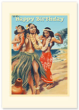 Hawaii - Hula Dancers - Hawaiian Premium Vintage Collectible Greeting Card - Happy Birthday Card