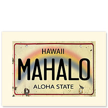 Mahalo License Plate - Hawaiian Premium Vintage Collectible Greeting Card - Mahalo / Thank You Card
