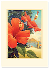Hibiscus Beach Day - Hawaiian Premium Vintage Collectible Greeting Card - Mahalo / Thank You Card
