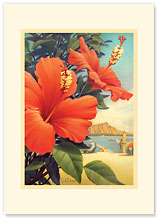 Hibiscus Beach Day - Personalized Vintage Collectible Greeting Card