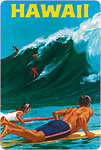 Hawaii Big Wave Surfing - Hawaiian Vintage Postcard