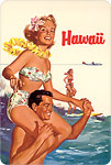 Hawaii Northwest Orient Airlines Tandem Surfing - Hawaiian Vintage Postcard