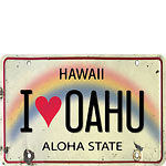 I Heart Oahu License Plate - Hawaiian Vintage Postcard