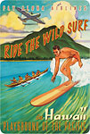 Ride the Wild Surf in Hawaii - Playground of the Pacific - Fly Aloha Airlines - Hawaiian Vintage Postcard