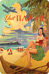 Visit Hawaii - Hawaiian Hula Dancer with Ukulele - Hawaiian Vintage Postcard