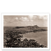 Waikiki Area and Diamond Head Crater - Honolulu, Oahu, T.H. Territory of Hawaii - Fine Art Black & White Carbon Prints