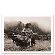 Swaying Skirt - Hawaiian Hula Dancer in Ti Leaf Skirt - Fine Art Black & White Carbon Prints