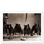 The Mealing Trough - Young Hopi Indian Women Grinding Grain - Fine Art Black & White Carbon Prints