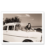 Gone Surfing - Portrait of a Hawaiian Surfer Girl - Fine Art Black & White Carbon Prints