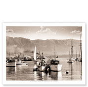 Santa Barbara Harbor 1938 - Classic Fishing and Sail Boats - Fine Art Black & White Carbon Prints