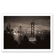 Nighttime San Francisco - Oakland Bay Bridge 1935 - Fine Art Black & White Carbon Prints