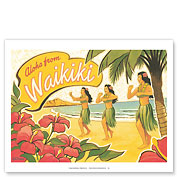 Aloha from Waikiki - Hawaii Hula Dancers - Giclée Art Prints & Posters