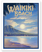 Waikiki Beach, Hawaii - See the Moonrise In Paradise - Diamond Head Crater - Fine Art Prints & Posters