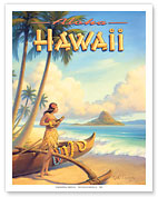 Aloha Hawaii - Hula Girl Playing Ukulele - Mokoli'i Island (Chinaman's Hat) - Fine Art Prints & Posters