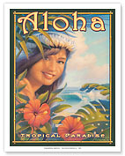 Aloha Tropical Paradise - Hula Girl - Giclée Art Prints & Posters