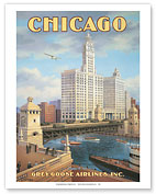 Chicago, Illinois - DuSable Bridge (Michigan Avenue Bridge) - Grey Goose Airlines - Fine Art Prints & Posters