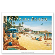 Waikiki Beach, Hawaii - Moana Hotel - Diamond Head Crater - Fine Art Prints & Posters