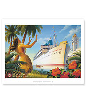 Aloha Towers - S.S. City of Honolulu - Los Angeles Steamship Company - Boat Day - Giclée Art Prints & Posters