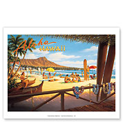 Aloha Hawaii - Diamond Head Crater - Royal Hawaiian Hotel - Waikiki Beach - Giclée Art Prints & Posters