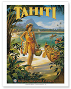 Tahiti - Oceanic Steamship Company - Tahitian Native with Fruit and Flower Leis - Giclée Art Prints & Posters